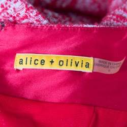 Pre Owned Alice + Olivia Red and White Textured Knit Flounce Dress M