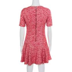 Pre Owned Alice + Olivia Red and White Textured Knit Flounce Dress M