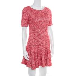 Pre Owned Alice + Olivia Red and White Textured Knit Flounce Dress M