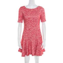 Pre Owned Alice + Olivia Red and White Textured Knit Flounce Dress M
