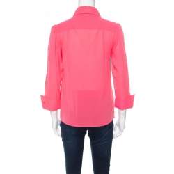 Pre Owned Alice + Olivia Neon Pink Silk Long Sleeve Shirt XS