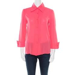 Pre Owned Alice + Olivia Neon Pink Silk Long Sleeve Shirt XS