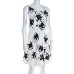 Pre Owned Alice + Olivia Monochrome Floral Sequined Silk  Sleeveless Lillyanne Dress M