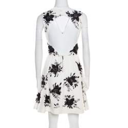 Pre Owned Alice + Olivia Monochrome Floral Sequined Silk  Sleeveless Lillyanne Dress M