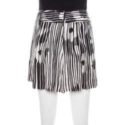 Alice + Olivia Monochrome Stripe Printed Crepe Pleated Shorts S