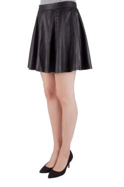 Pre Owned Alice + Olivia loves Scoop Black Leather Eyelet Rivet Detail Flared Skirt M