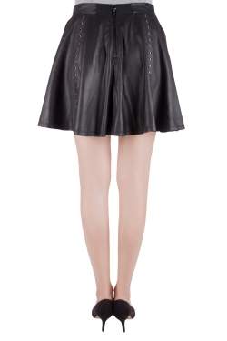 Pre Owned Alice + Olivia loves Scoop Black Leather Eyelet Rivet Detail Flared Skirt M