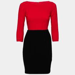 Alice + Olivia Red and Black Crepe Ira Sheath Dress S