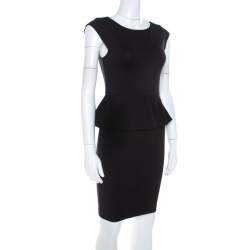 Pre Owned Alice + Olivia Black Stretch Knit Victoria Peplum Dress S