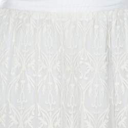 Pre Owned Alice + Olivia Cream Floral Embroidered Plisse Silk Louie Maxi Skirt S