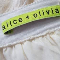 Pre Owned Alice + Olivia Cream Floral Embroidered Plisse Silk Louie Maxi Skirt S