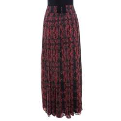 Pre Owned Alice + Olivia Red Romantic Butterfly Print Chiffon Pleated Maxi Skirt S