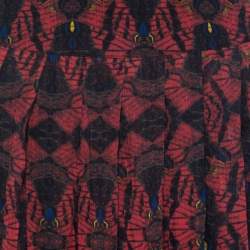 Pre Owned Alice + Olivia Red Romantic Butterfly Print Chiffon Pleated Maxi Skirt S