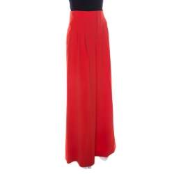 Pre Owned Alice + Olivia Poppy Orange Crepe Wide Leg Trousers M