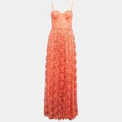 Alice + Olivia Orange Tyler Bustier Tulle Lace Corset Maxi Dress M