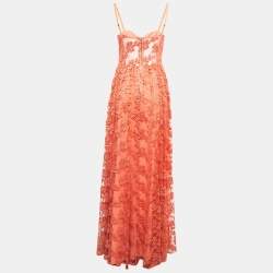 Alice + Olivia Orange Tyler Bustier Tulle Lace Corset Maxi Dress M
