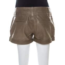 Pre Owned Alice + Olivia Taupe Green Leather Cuffed Shorts S