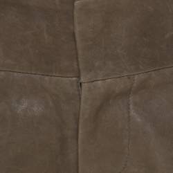 Pre Owned Alice + Olivia Taupe Green Leather Cuffed Shorts S