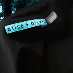 Alice + Olivia Teal Blue & Black Sequinned Cap Sleeves Top L