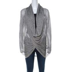Alice + Olivia Grey Light Knit Wrap Front Draped Cardigan M 