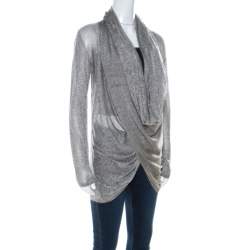 Alice + Olivia Grey Light Knit Wrap Front Draped Cardigan M 