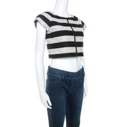 Pre Owned Alice + Olivia Bicolor Striped Knit Lurex Detail Amy Crop Top S