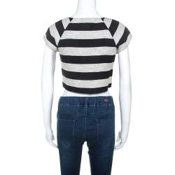 Pre Owned Alice + Olivia Bicolor Striped Knit Lurex Detail Amy Crop Top S