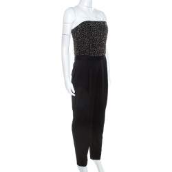 Alice + Olivia Black Silk Beaded Strapless Jumpsuit M