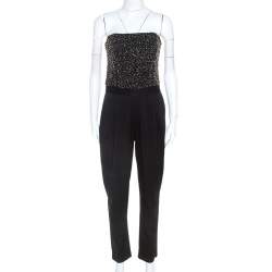 Alice + Olivia Black Silk Beaded Strapless Jumpsuit M