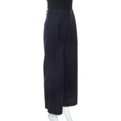 Pre Owned Alice + Olivia Dark Navy Checked Wide Leg Trousers S