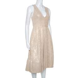 Pre Owned Alice + Olivia Cream & Gold Textured Knit Mindee Dress S