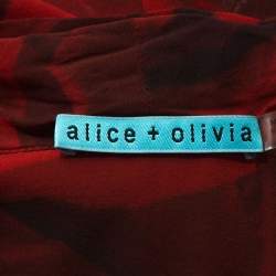 Pre Owned Alice + Olivia Red Rose Print Silk Tie Neck Detail Sleeveless Top M