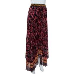Pre Owned Alice + Olivia Multicolor Silk Chiffon Katz Floral Print Pleated Maxi Skirt XL