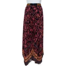 Pre Owned Alice + Olivia Multicolor Silk Chiffon Katz Floral Print Pleated Maxi Skirt XL