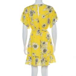 Alice + Olivia Yellow Floral Print Chiffon Ruffled Ellamae Dress XS