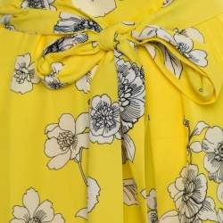 Alice + Olivia Yellow Floral Print Chiffon Ruffled Ellamae Dress XS