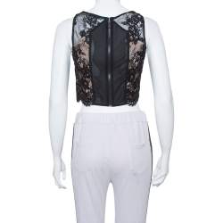 Pre Owned Alice + Olivia Black Scallop Lace Overlay Sleeveless Cropped Top XS