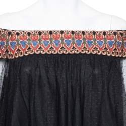 Pre Owned Alice + Olivia Black Tulle Contrast Trim Detail Off Shoulder Top L