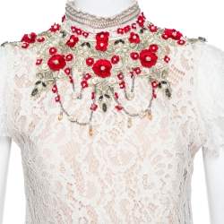 Pre Owned Alice + Olivia Cream Lace Embellished Fit & Flare Francine Mini Dress M