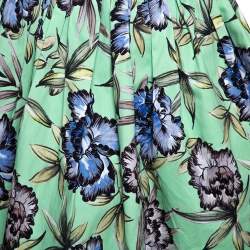 Alice +Olivia Green Floral Printed Cotton Pleated Tania Skirt S