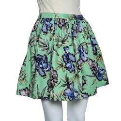 Alice +Olivia Green Floral Printed Cotton Pleated Tania Skirt S