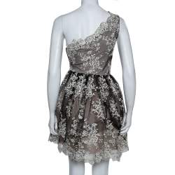 Pre Owned Alice + Olivia Monochrome Embroidered Lace One Shoulder Morganne Dress XS