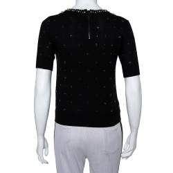 Pre Owned Alice + Olivia Black Wool Embellished Detail Rosi Top XS