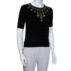 Pre Owned Alice + Olivia Black Wool Embellished Detail Rosi Top XS