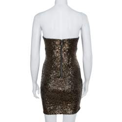 Pre Owned Alice + Olivia Gold Sequin Embellished Strapless Mini Dress S