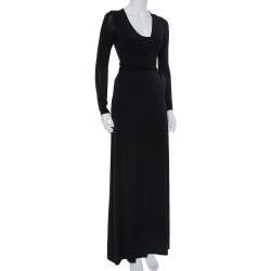 Pre Owned Alice+Olivia Black Knit Tie Front Long Sleeve Salina Maxi Dress XS