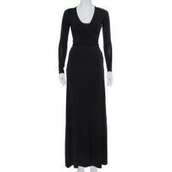 Pre Owned Alice+Olivia Black Knit Tie Front Long Sleeve Salina Maxi Dress XS