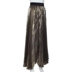 Alice + Olivia Gold & Black Silk Pleated Katz Maxi Skirt XS