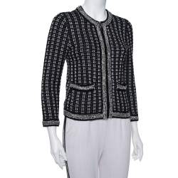 Pre Owned Alice + Olivia Monochrome Tweed Embellished Georgia Jacket S