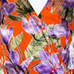 Pre Owned Alice + Olivia Orange Floral Devore Wrap Top L
